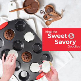 PERLLI muffin/cupcake pan stacks for compact kitchen storage.