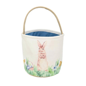 Sew What Fun Gifts Easter basket with watercolor rabbit design, durable and ideal for egg hunts
