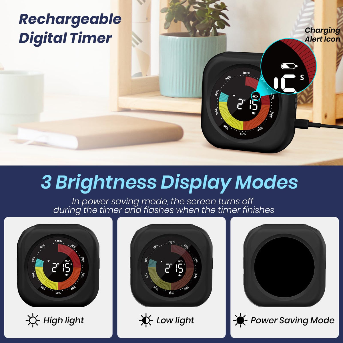 PERSUPER timer brightness settings improve readability in dim or bright rooms