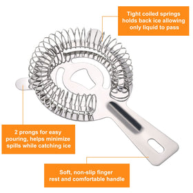 Perthlin bar strainer with soft grip improves control during drink filtration.