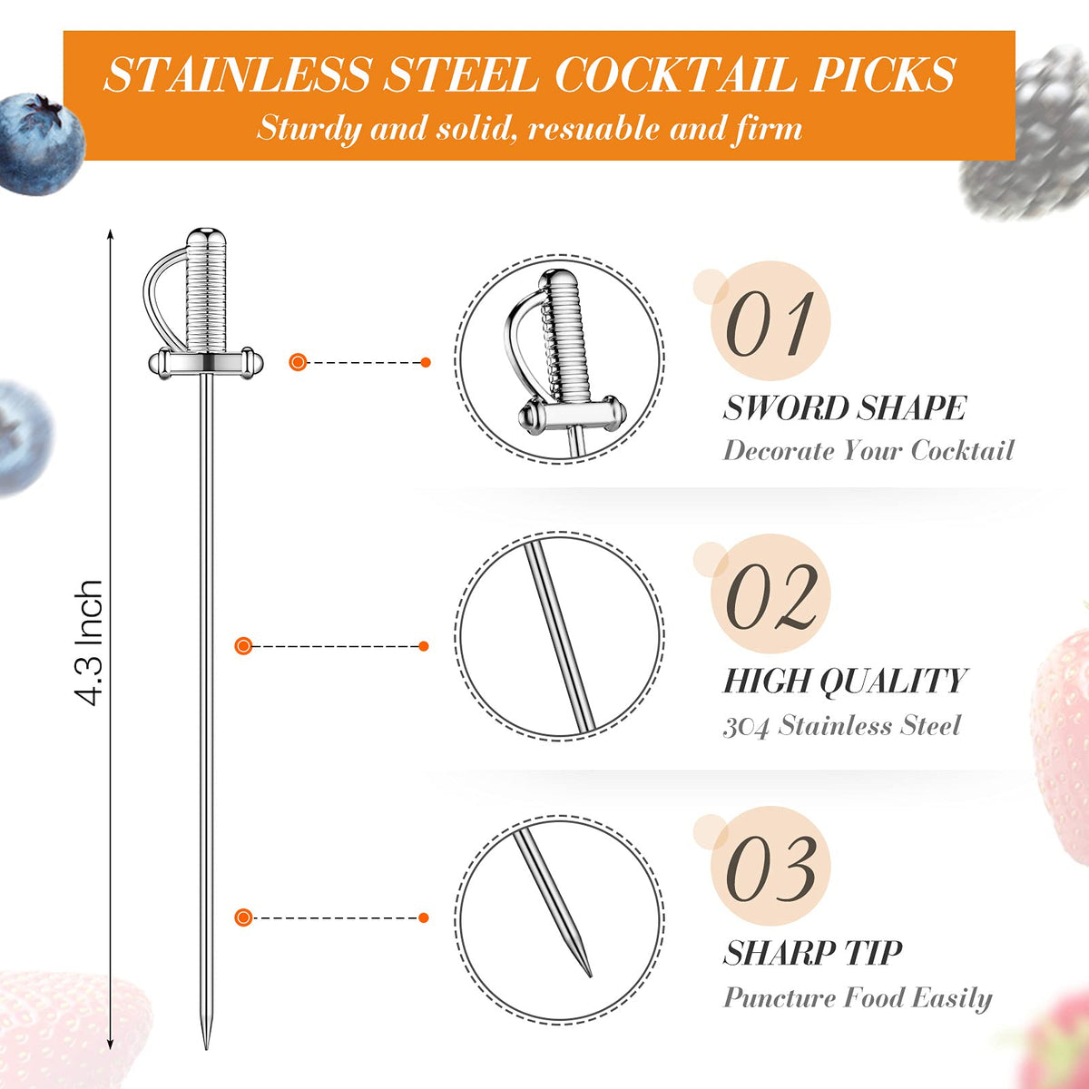 Perthlin stainless steel cocktail picks durable and reusable