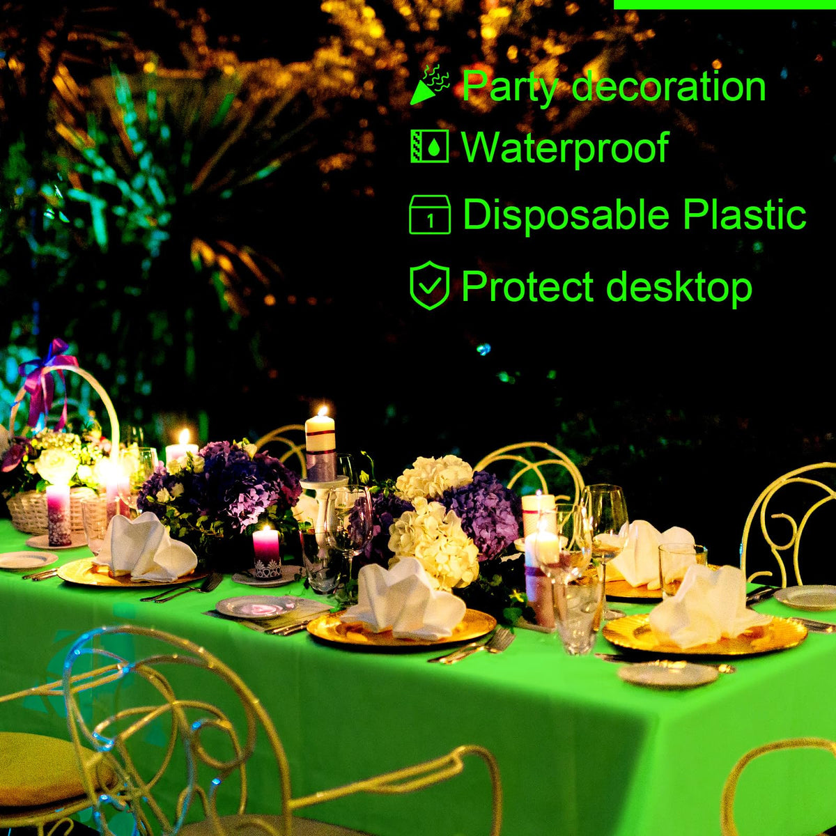 Peryiter neon dark pink tablecloth 54x72 adds bold color accents.