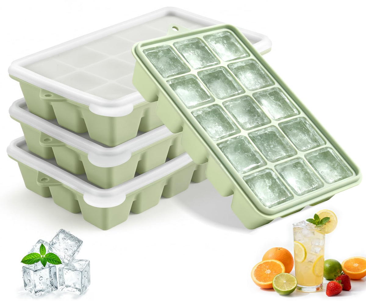 PET Hous silicone ice cube trays with lids in a 4-pack for easy stacking.