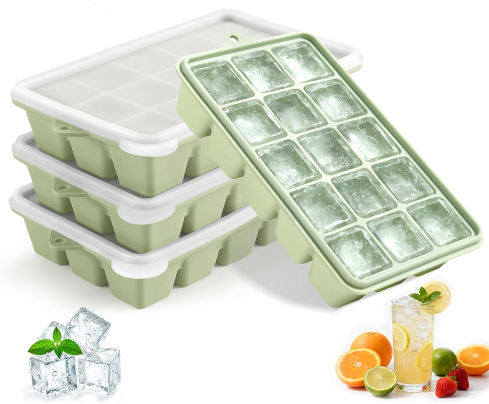 PET Hous silicone ice cube trays with lids in a 4-pack for easy stacking.