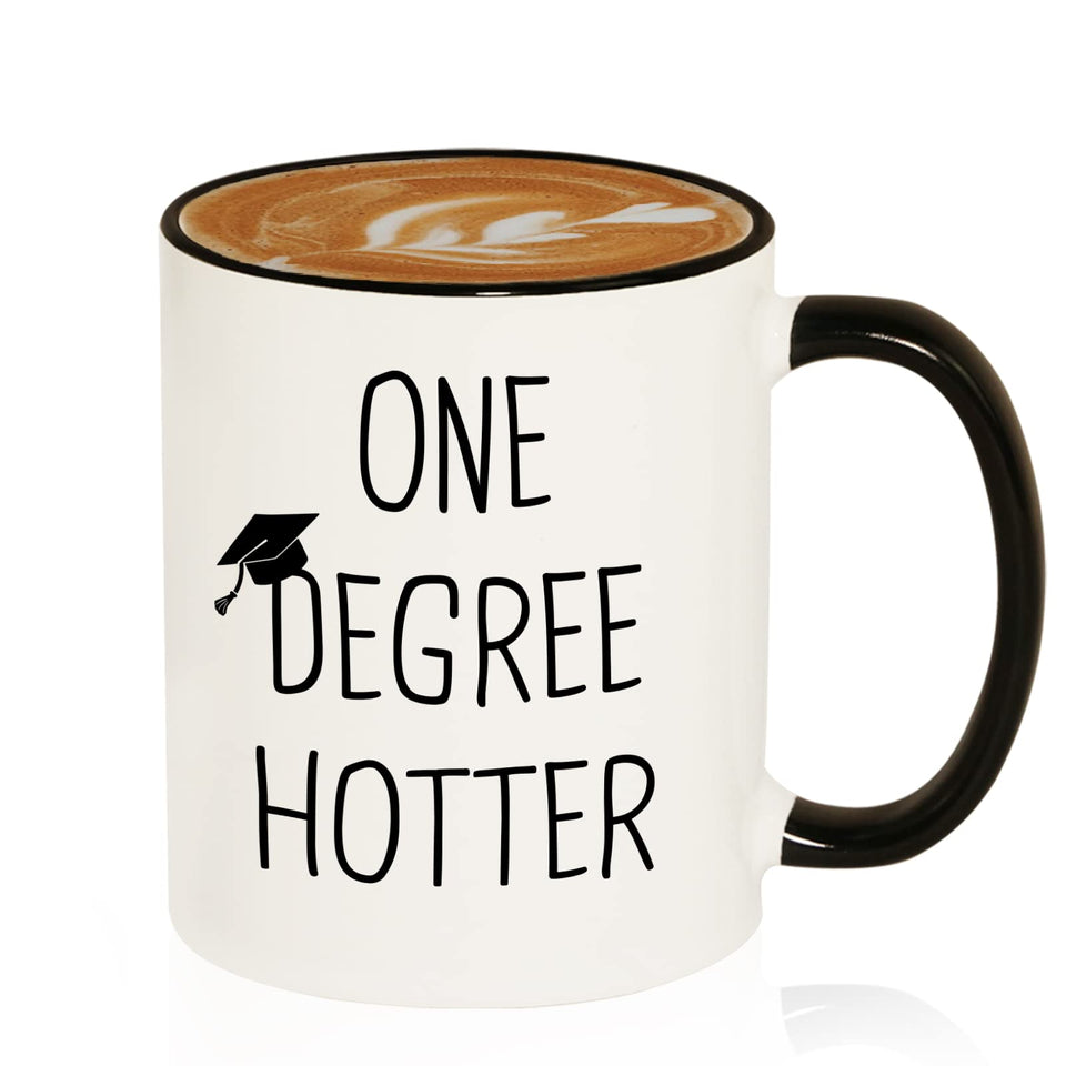 Petalsun One Degree Hotter mug front view, a stylish graduation keepsake for daily use.