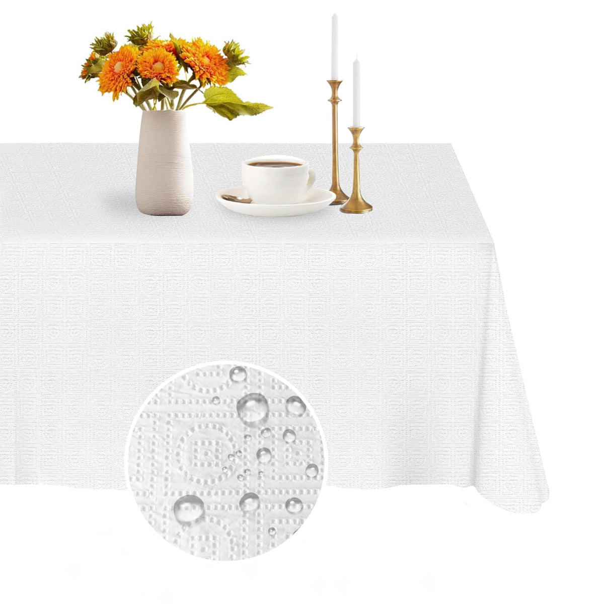 PETFNS white rectangle tablecloth 54x108 inches on a table for events, clean and elegant backdrop.