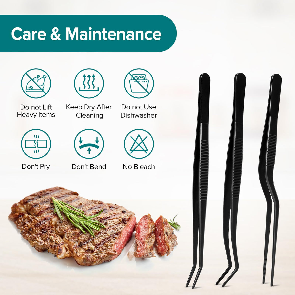 Pethomkit BBQ grilling tweezers assist turning meat with precision.