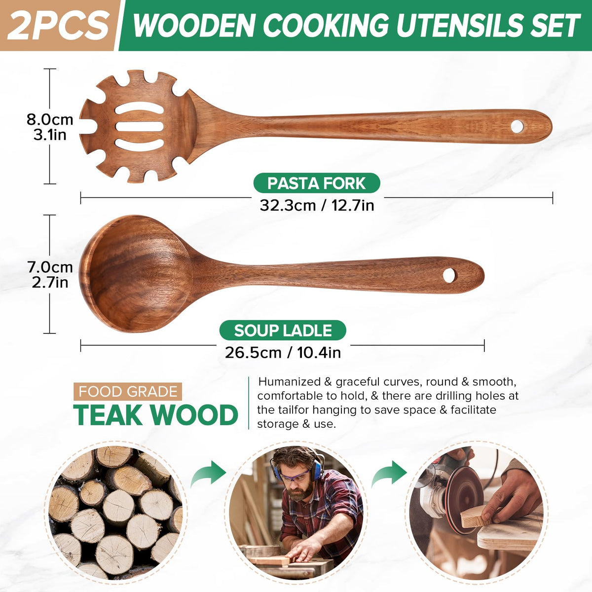 PETHOMKIT teak pasta fork with teeth for lifting noodles