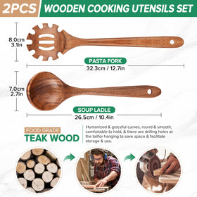 PETHOMKIT teak pasta fork with teeth for lifting noodles