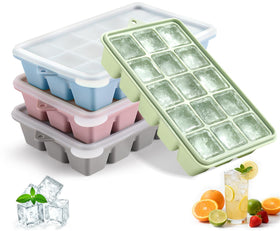 PET Hous silicone ice trays with lid four-pack for compact freezer storage