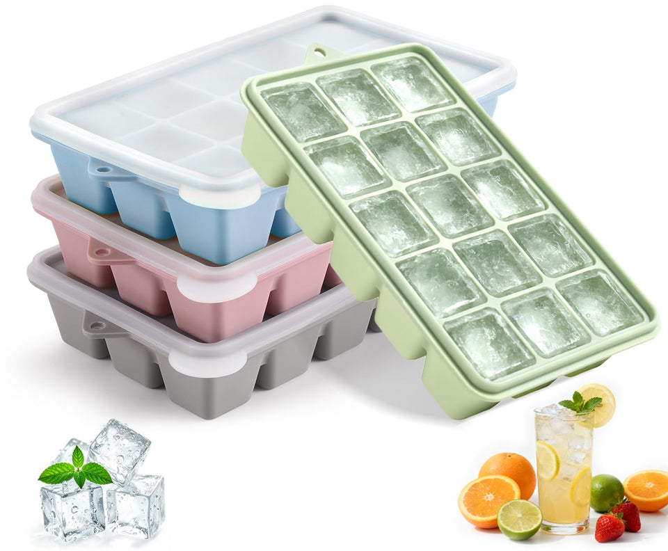 PET Hous silicone ice trays with lid four-pack for compact freezer storage