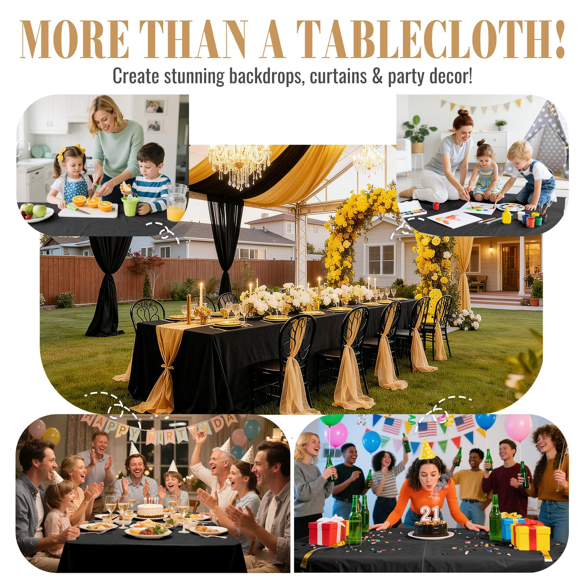 PETIARKIT outdoor picnic setup with a disposable table cover in black.
