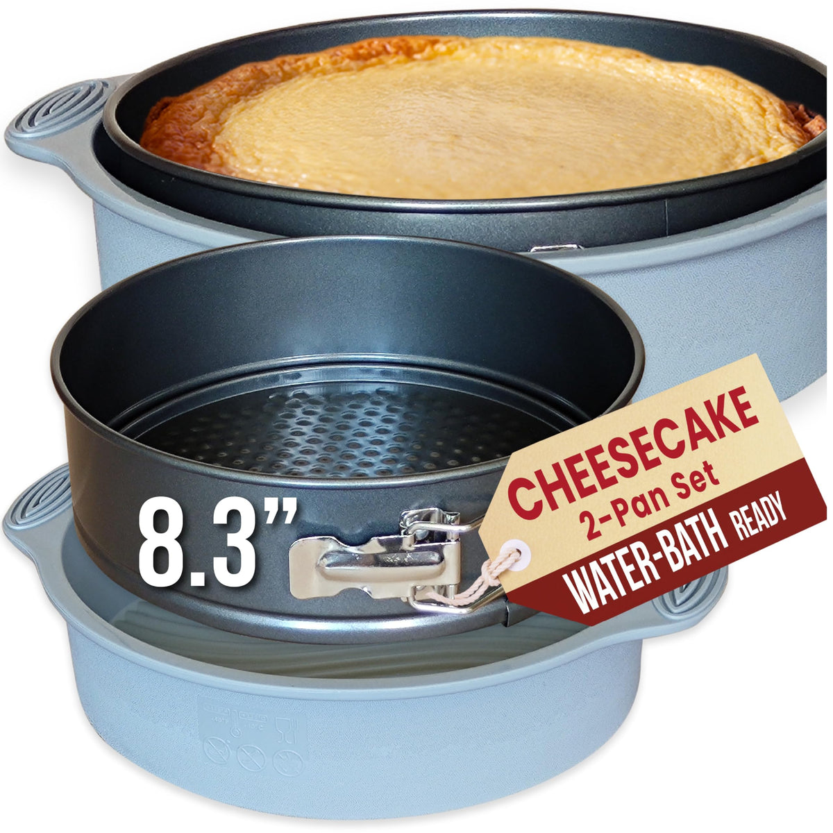 PETÍTS DESSERTS 8-inch springform pan with silicone sleeve for leakproof water bath baking.