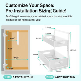 Petiza adjustable height dual drawers navigate around plumbing for flexible cabinet fit