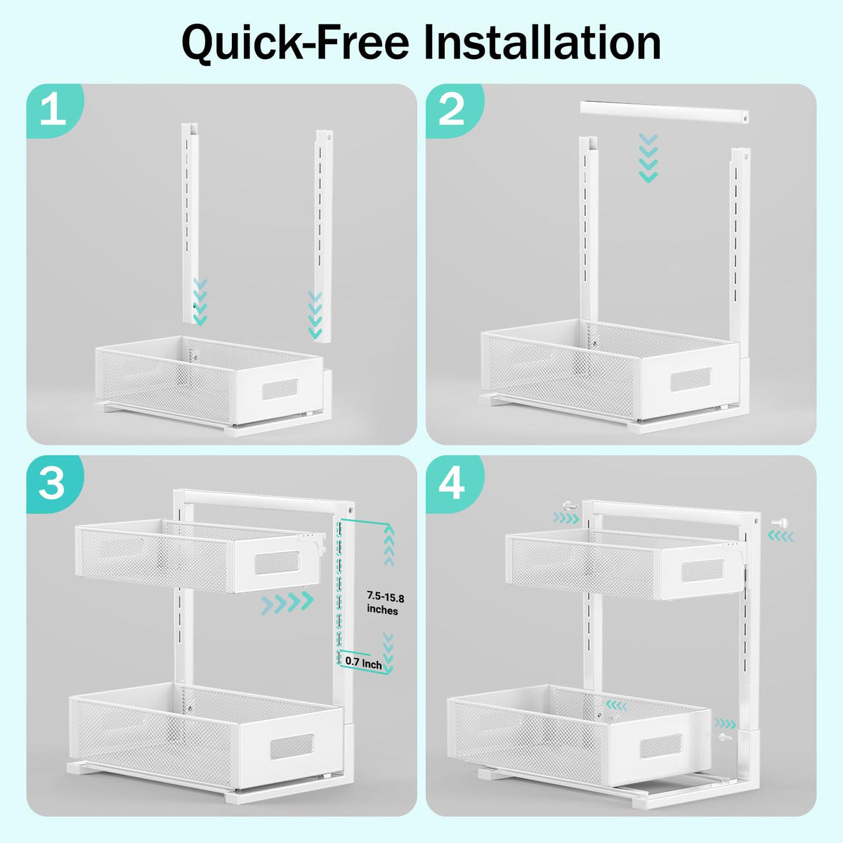 Petiza versatile organizer for kitchen, bathroom, and closet