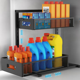 Petiza two-tier under-sink organizer with pull-out drawers for easy access.