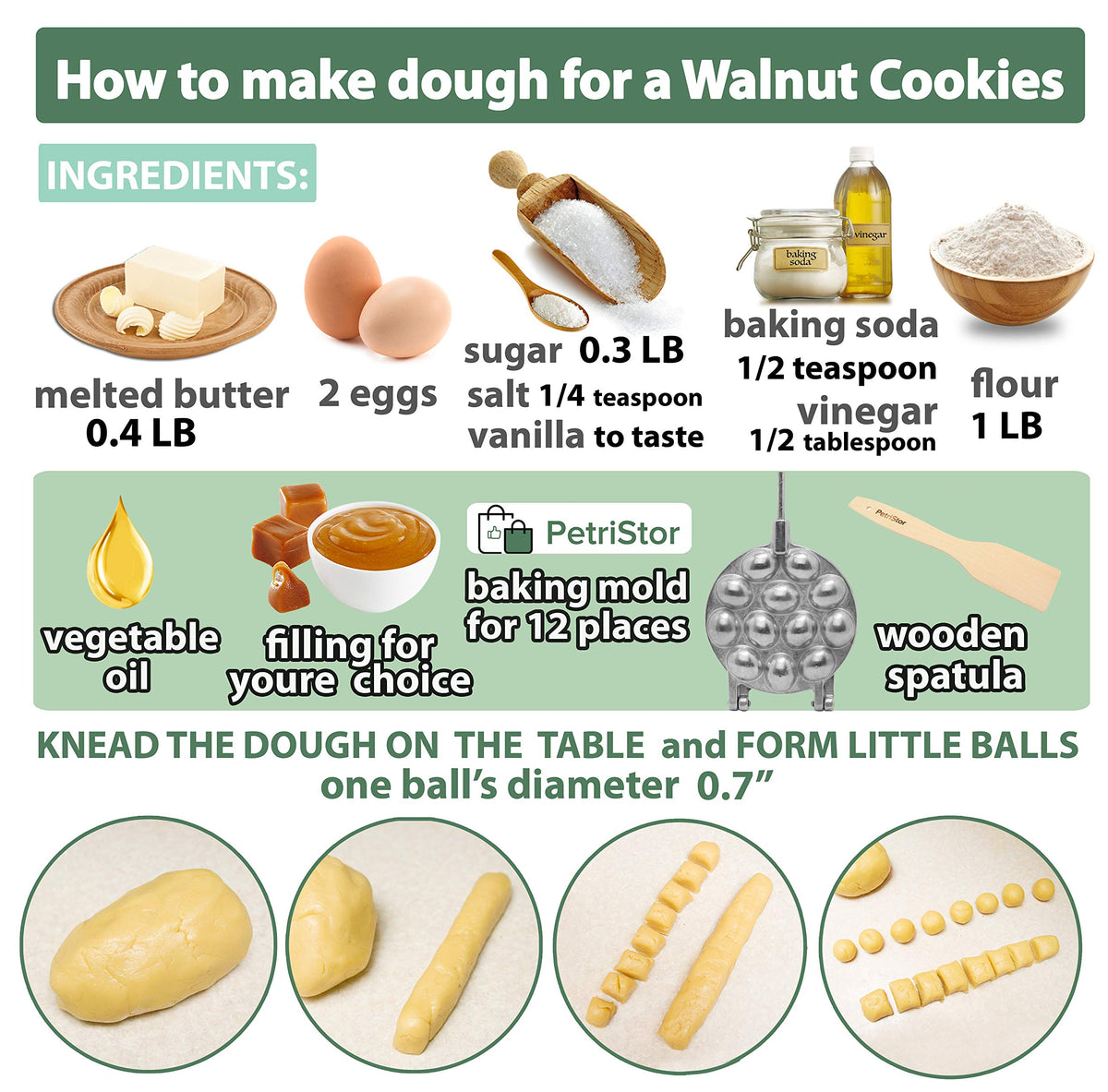 PetriStor walnut cookie mold ready-to-fill view enables quick prep.