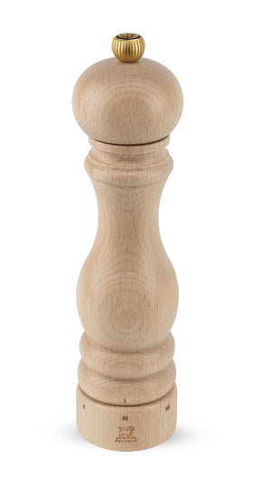 Peugeot Paris u-select pepper mill in natural wood, top view, ideal for precise seasoning.