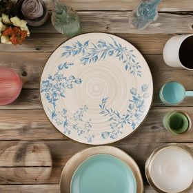 Pfaltzgraff Bella blue floral pattern with gray tones adds timeless character.