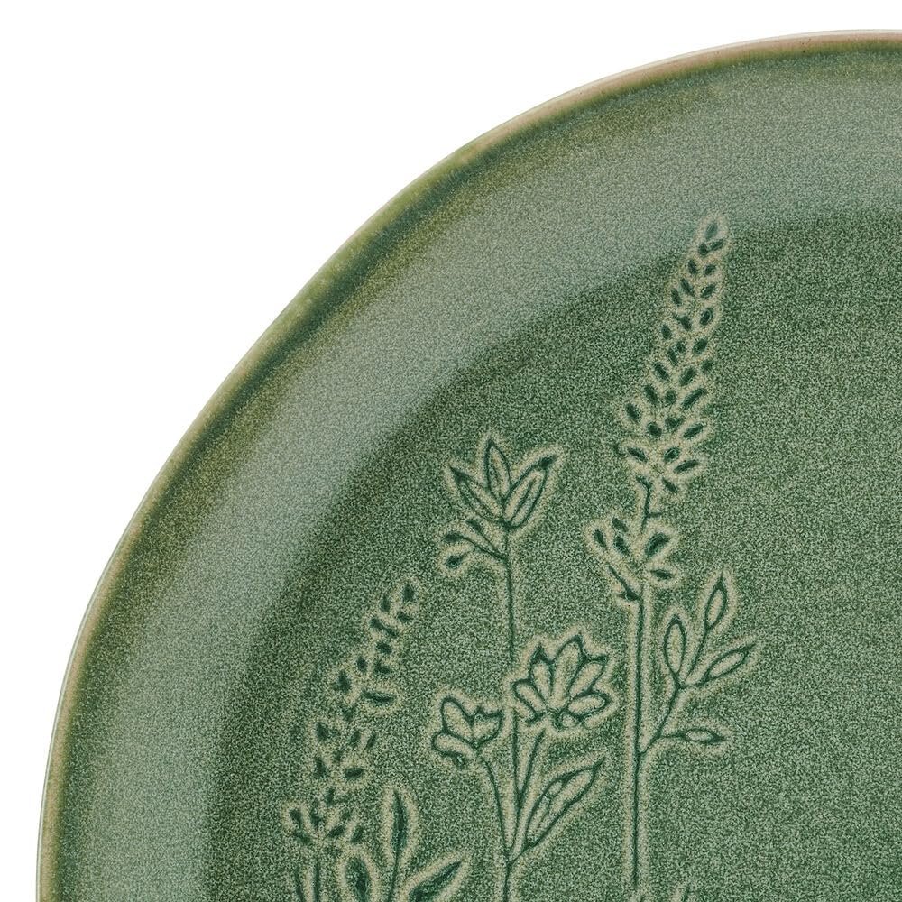 Pfaltzgraff Carrie green stack of durable stoneware for everyday meals.