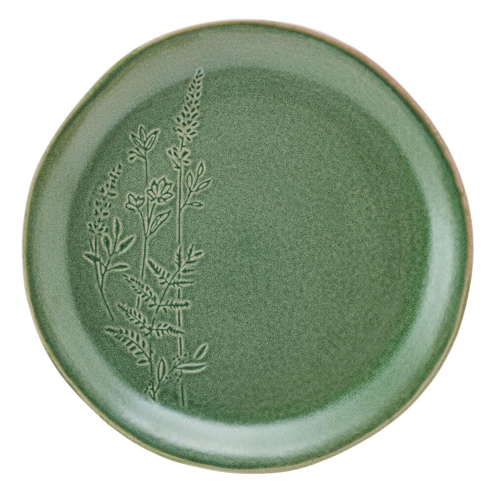 Pfaltzgraff Carrie green dishware shown in a dishwasher-friendly home setting.