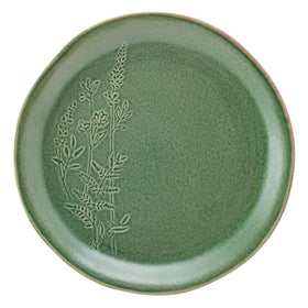 Pfaltzgraff Carrie green dishware shown in a dishwasher-friendly home setting.