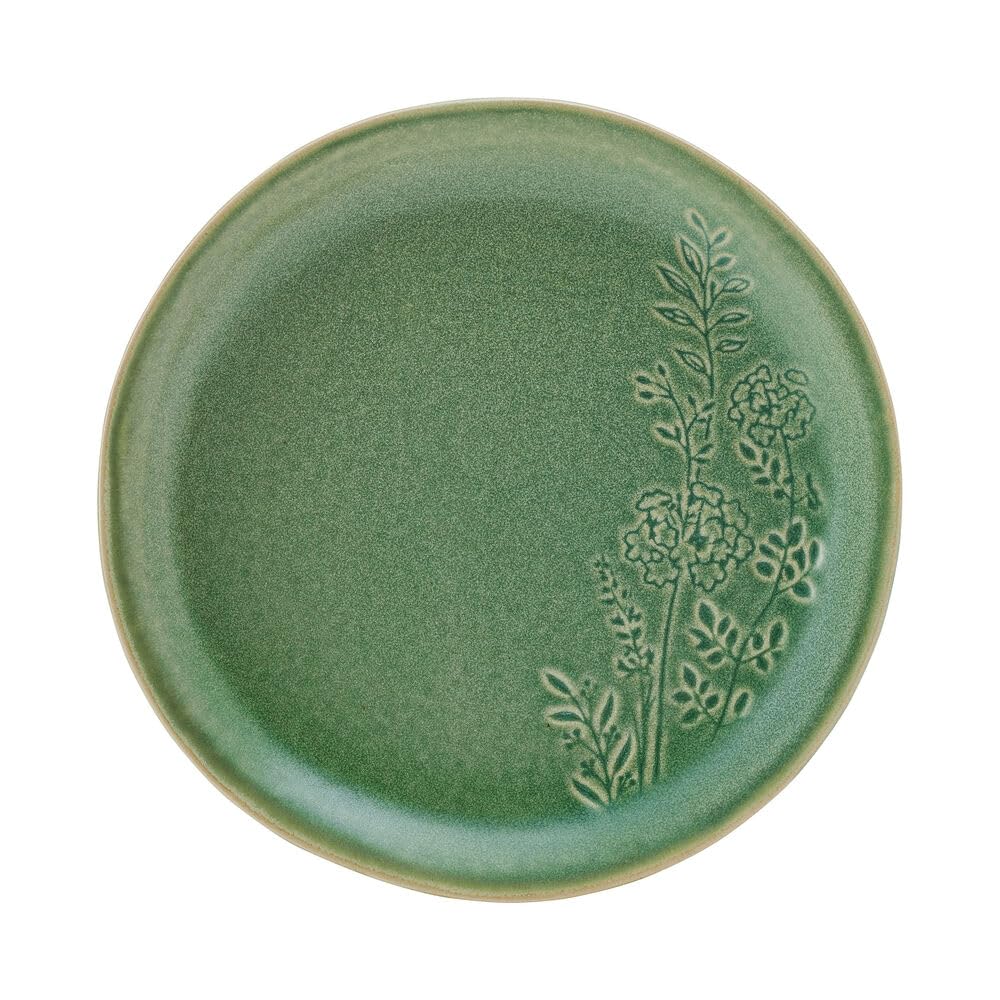 Pfaltzgraff Carrie green microwave-safe dinnerware for quick reheating.