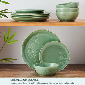 Pfaltzgraff Carrie green table setting ideal for casual family dinners.
