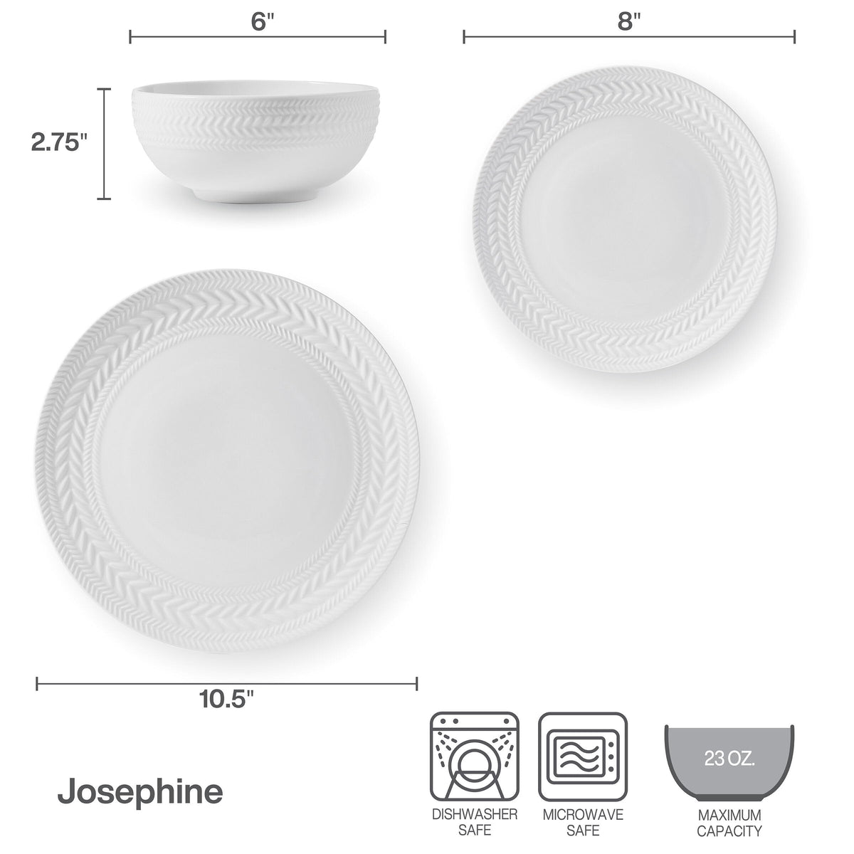 Microwave-safe Josephine plates and bowls for quick reheating moments