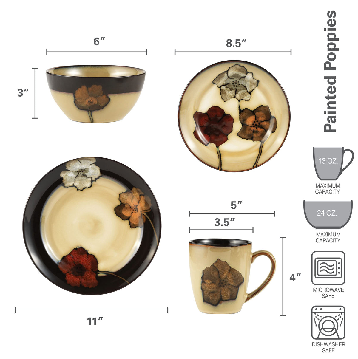 Pfaltzgraff Painted Poppies salad plate showcasing colorful blossoms for casual meals