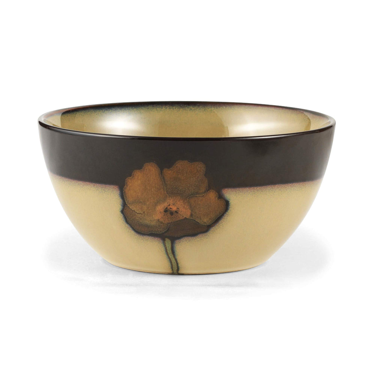 Pfaltzgraff Painted Poppies table setting in earthy beige and floral accents