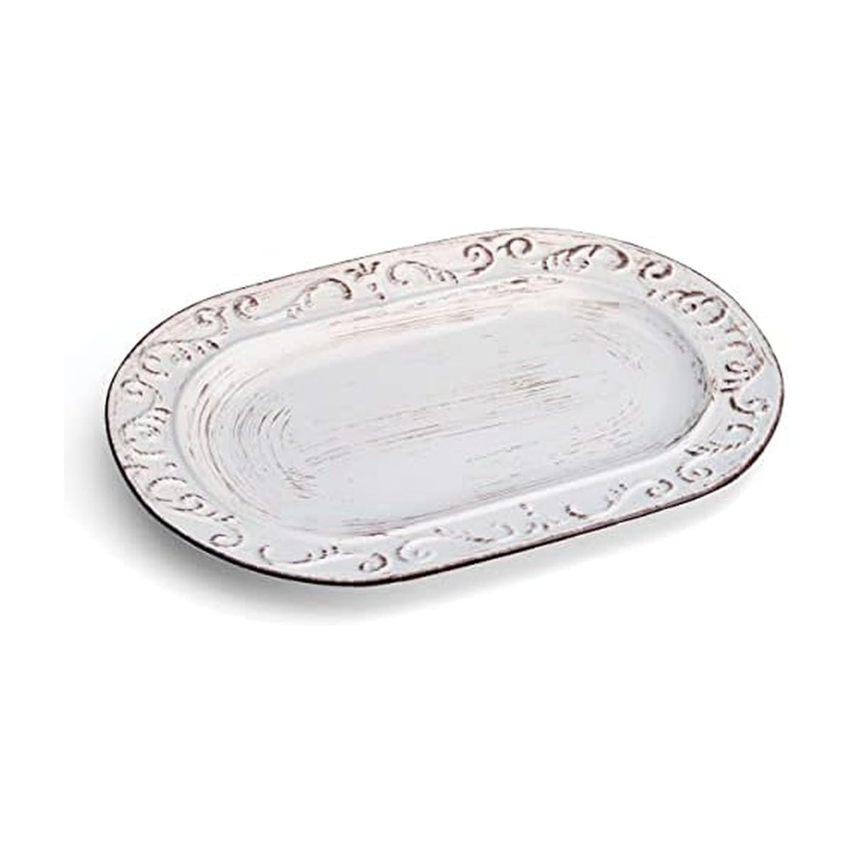 Pfaltzgraff Trellis serving platter with weathered scroll pattern for appetizers and desserts.