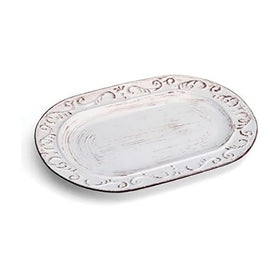 Pfaltzgraff Trellis serving platter with weathered scroll pattern for appetizers and desserts.