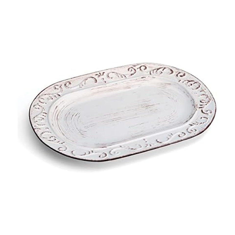 Pfaltzgraff Trellis serving platter with weathered scroll pattern for appetizers and desserts.