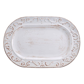 Pfaltzgraff Trellis platter in white showcases durable microwave and dishwasher safe stoneware.