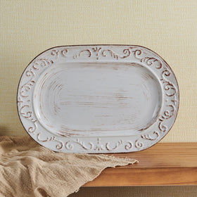 Pfaltzgraff Trellis serving platter with embossed scroll elevates table presentation.