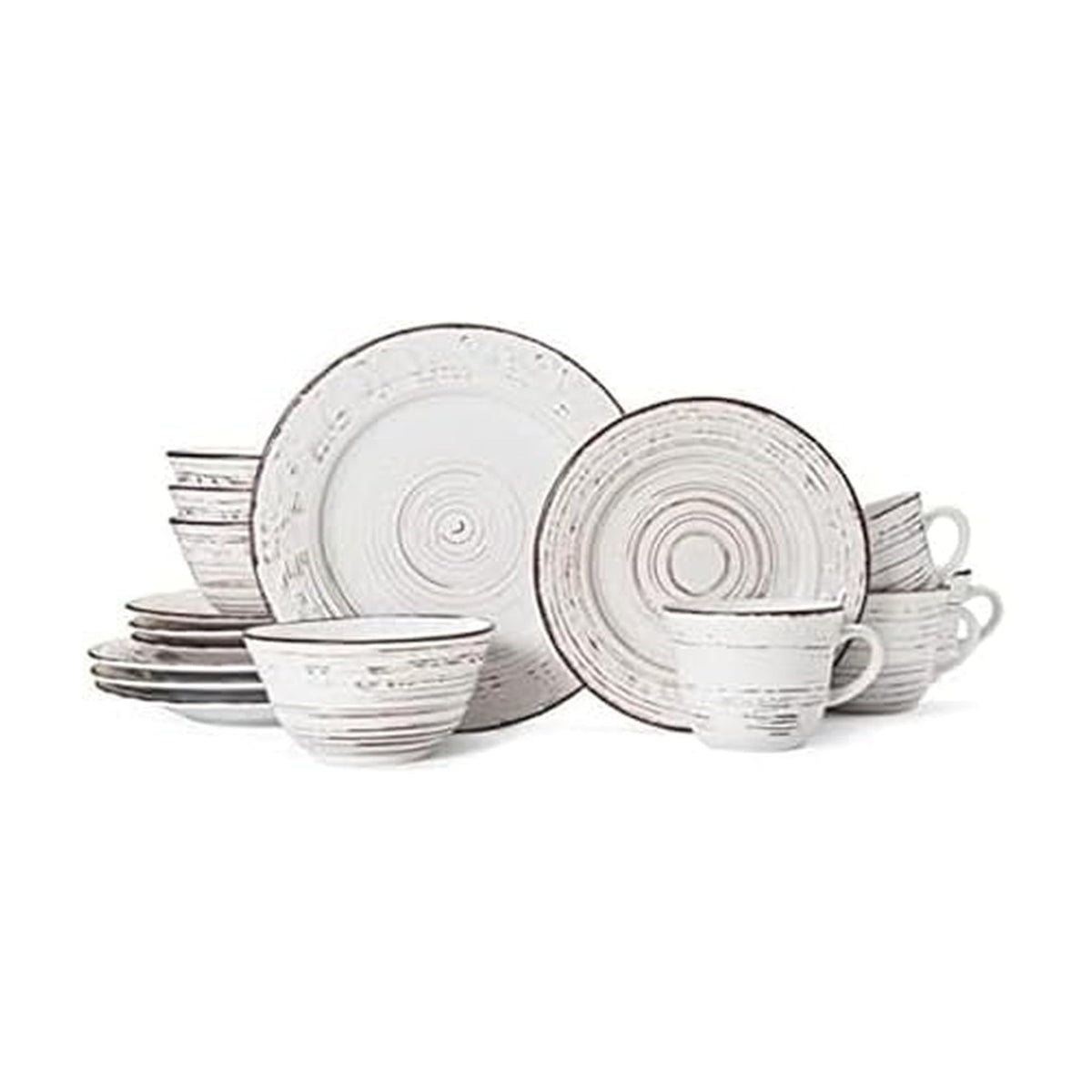 Pfaltzgraff Trellis White dinner plate with distressed finish for everyday elegance.