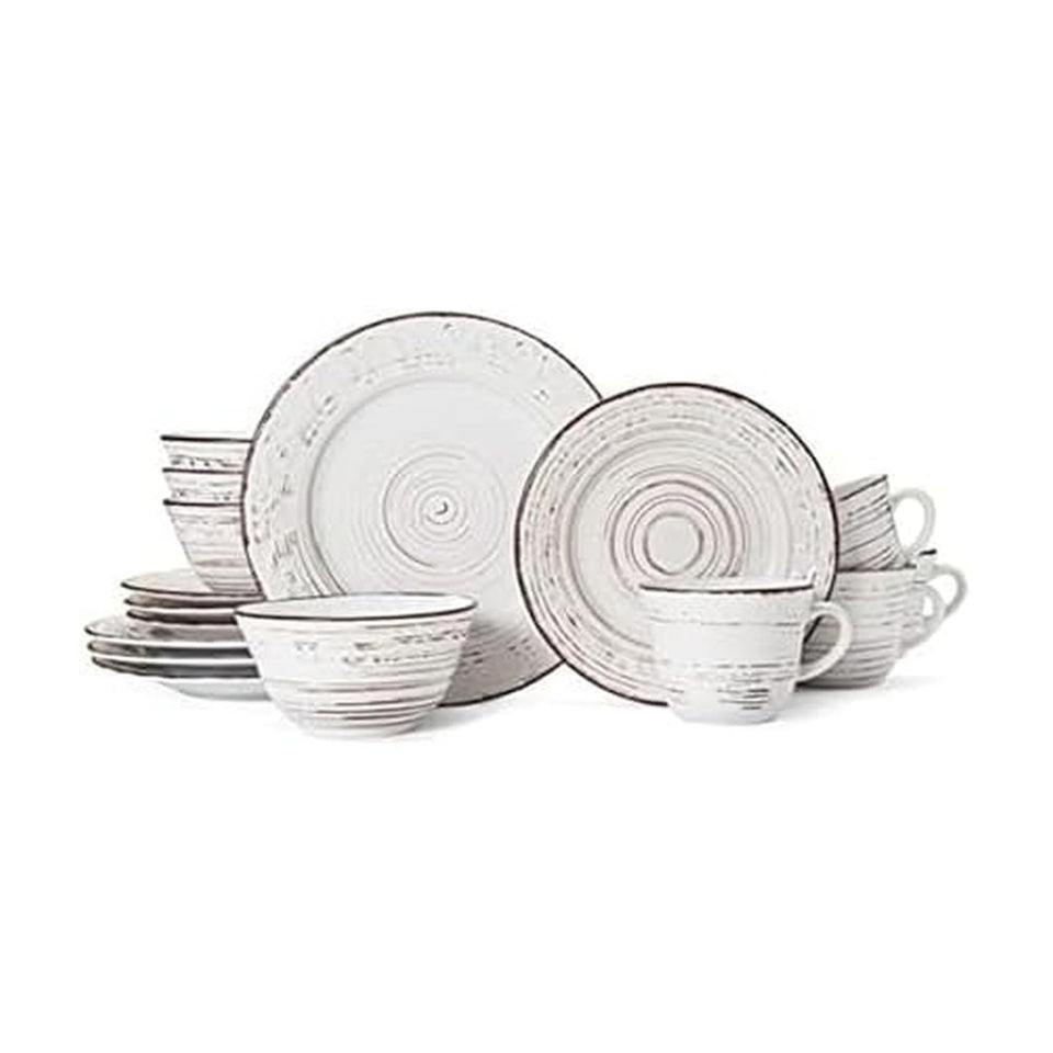 Pfaltzgraff Trellis White dinner plate with distressed finish for everyday elegance.