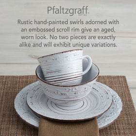 Pfaltzgraff Trellis White mug adds rustic charm to morning coffee.