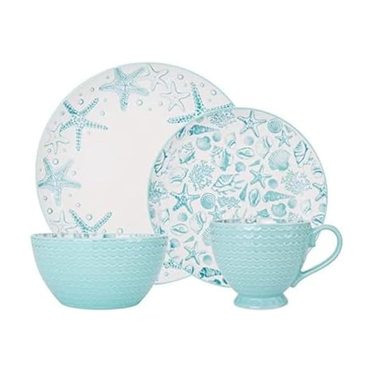 Pfaltzgraff Venice dinner plate with teal glaze for everyday coastal dining.