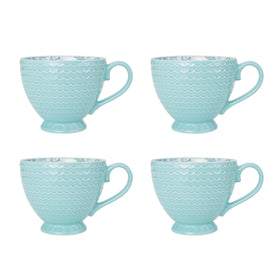 Pfaltzgraff Venice mug with teal glaze for hot beverages and coastal meals.
