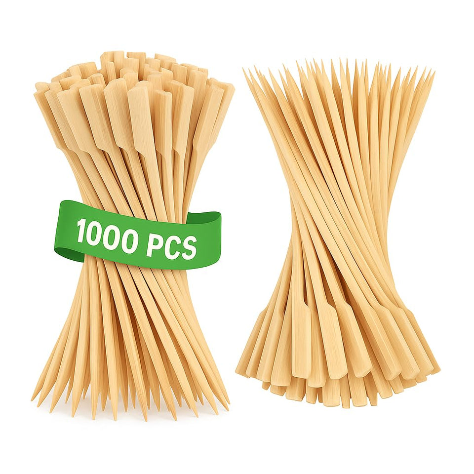 PFIEIFPO 6-inch bamboo cocktail picks with flat paddle design for sturdy canapes