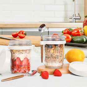 PFUM 16oz mason jar with spoon for precise portion control.