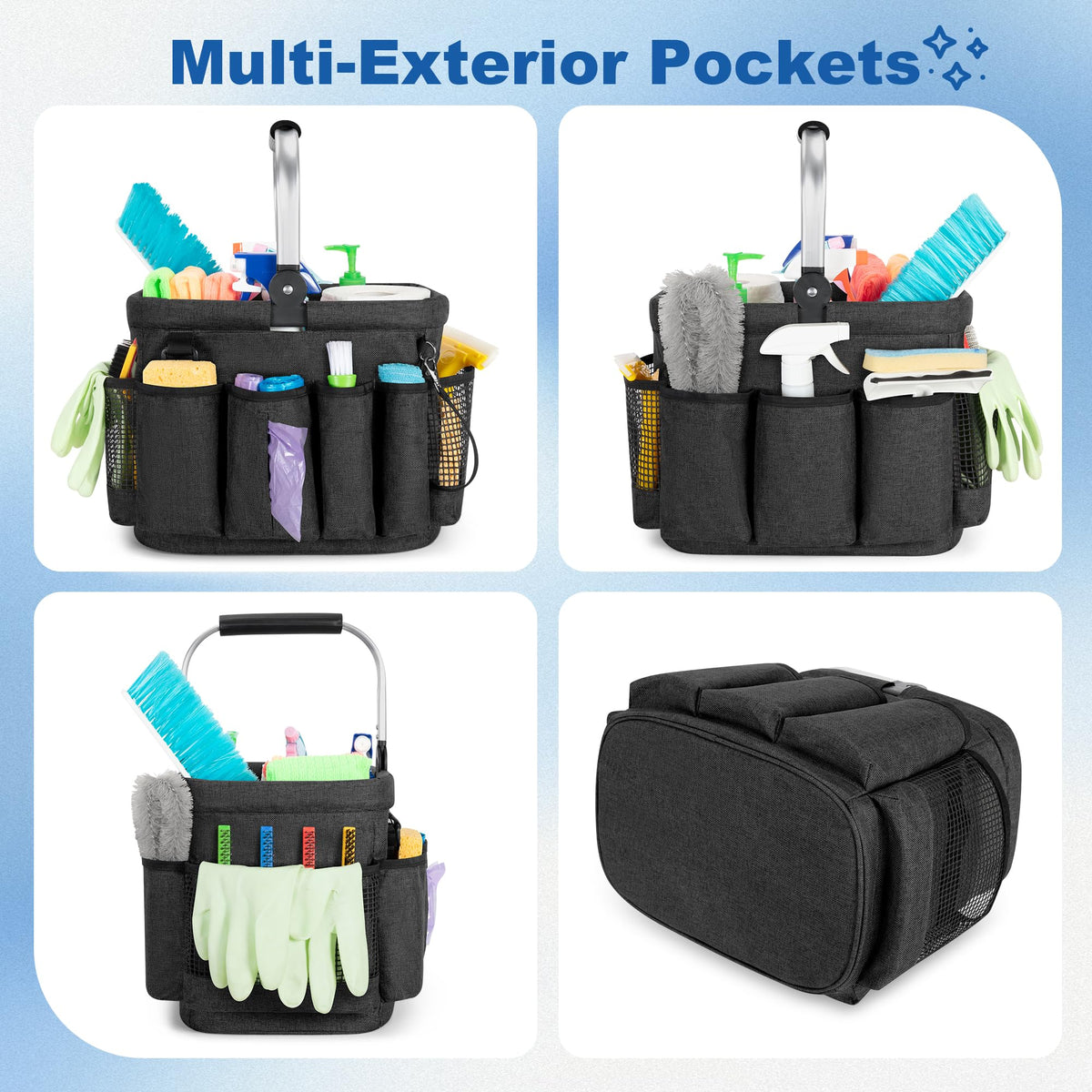 Foldable aluminum handle design on PGmoon cleaning basket for effortless carrying.