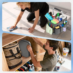 PGmoon Cleaning Caddy in use during car wash shows versatile storage