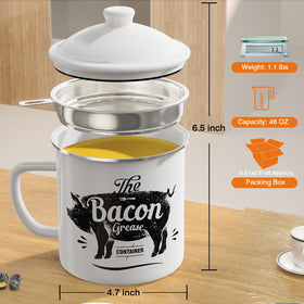 PGYARD 46oz enamel grease keeper for efficient fat storage.