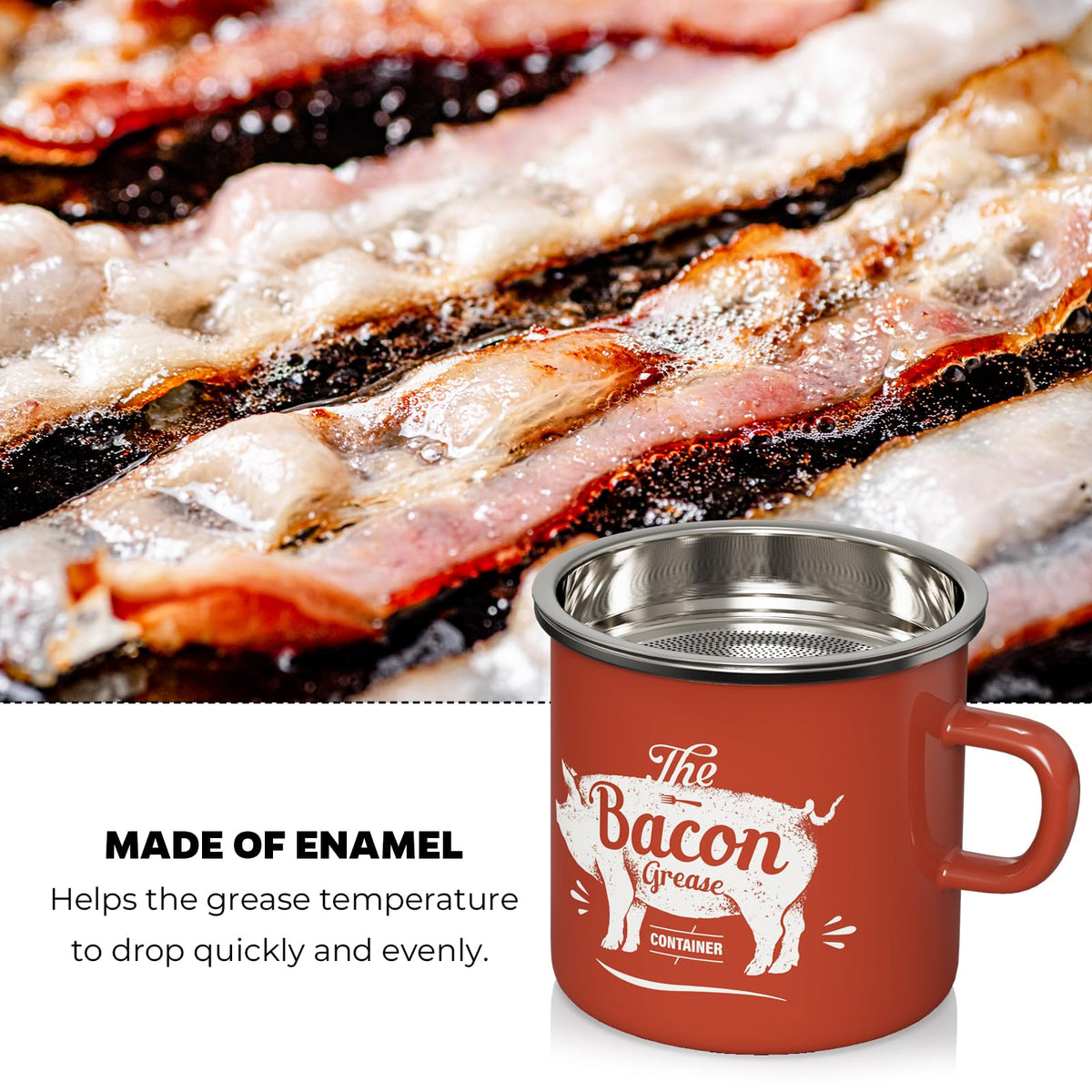 Retro farmhouse design of PGYARD grease container with enamel finish.