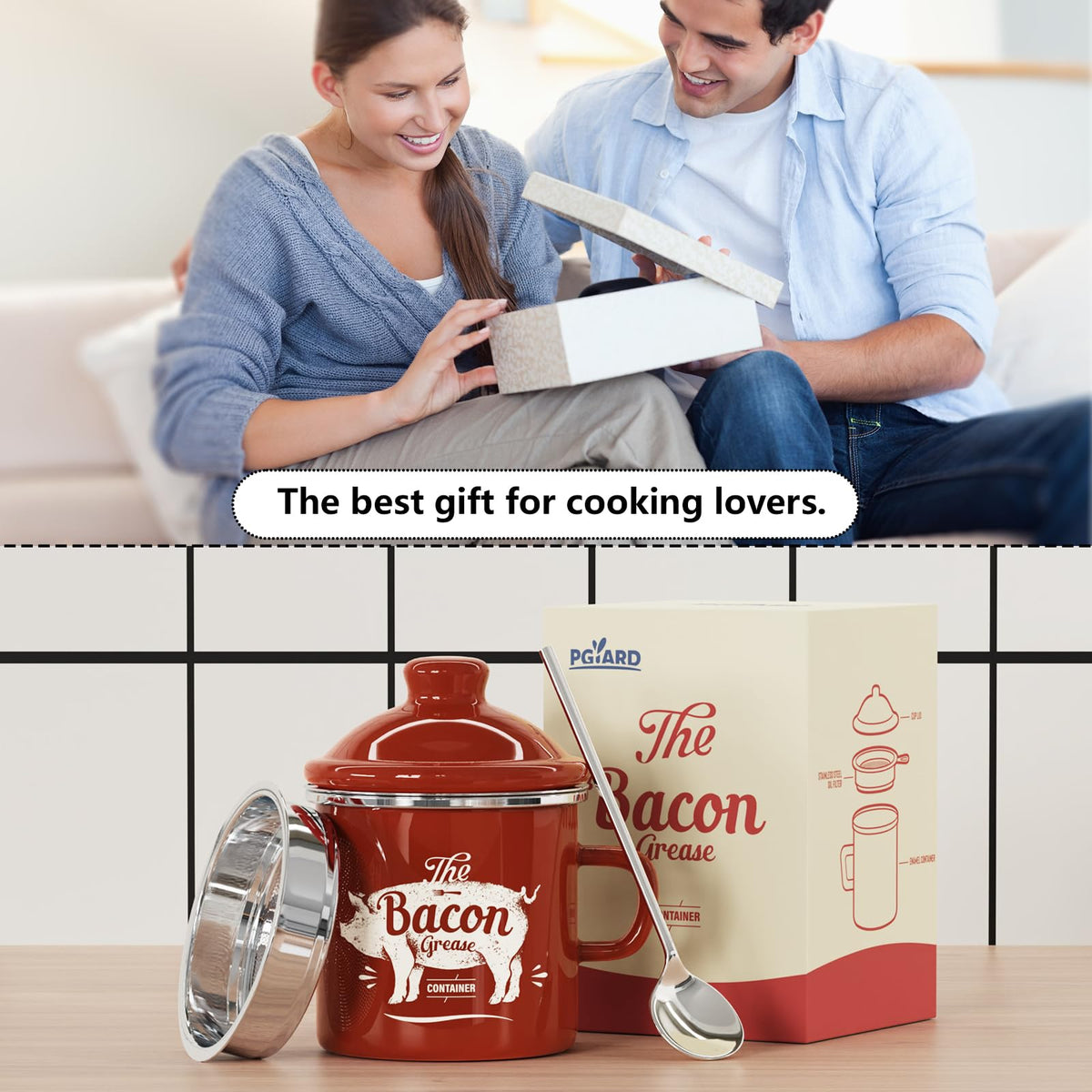 Dishwasher-safe PGYARD grease keeper for easy cleanup.