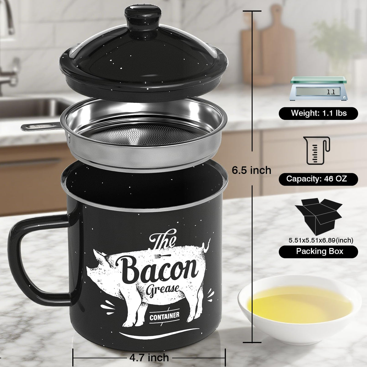 PGYARD bacon grease container lid showing dust-proof seal to keep odors contained.