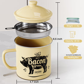 PGYARD bacon grease container with 304 stainless steel strainer; filters fat from oil
